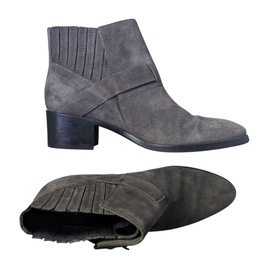 Aquatalia Foster Gray Suede Buckle Heeled Ankle Booties Women's Size 7.5 - Picture 11 of 16